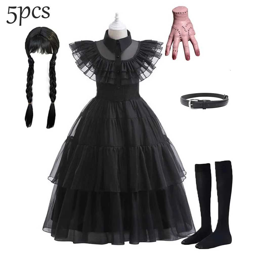 Black Mesh Fluffy Dress for Kids Girls Gothic Sle Wednesdy Costume Halloween Dress Up Par Children Outfits Disguise Printing Z250725
