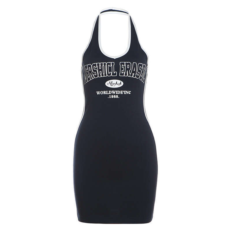 2024 Summer New Women's Street Fashion Printed Sexy Halter Bodycon Dress ee2