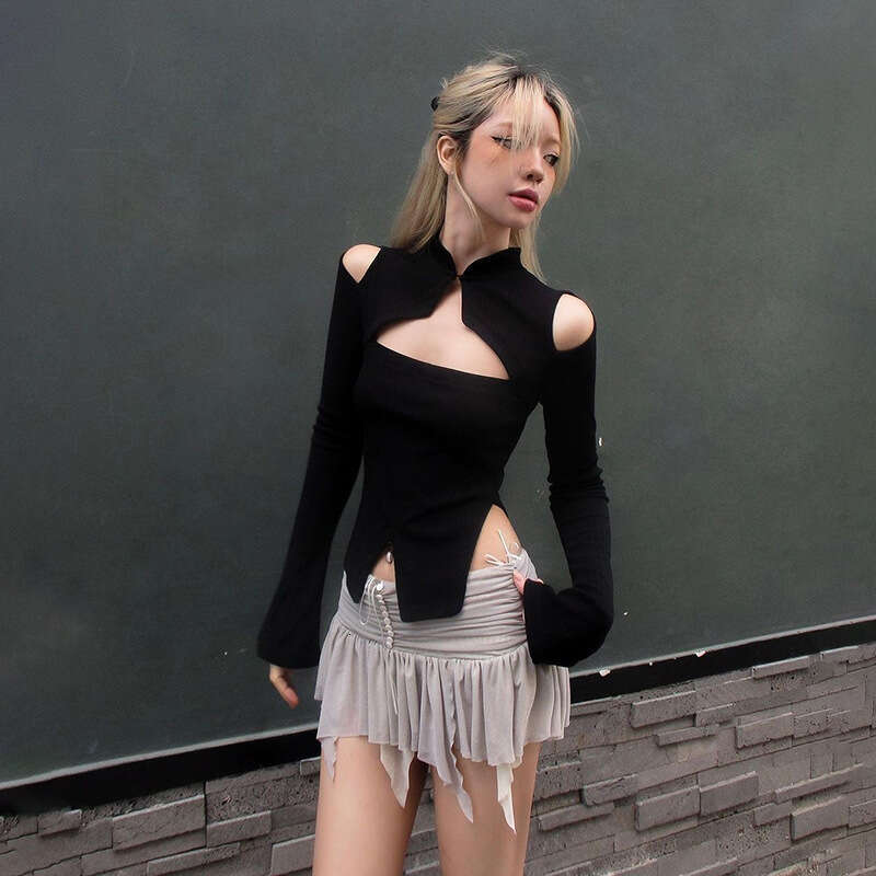 INS2024 Autumn New Women's Solid Color Slim Street Fashion Round Neck Long Sleeve Top 668