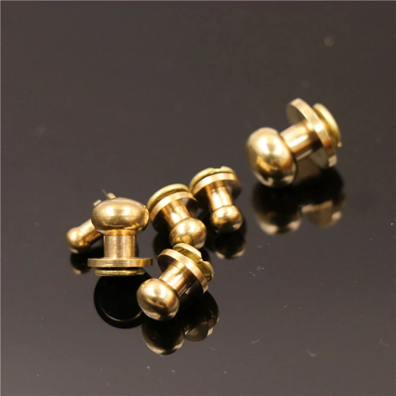 10pcs Solid brass sam brown browne button screw back Round head ball post studs nail rivets leather craft accessory 250723