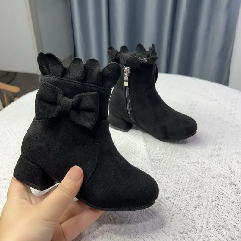 Spring Autumn Bow Girls Fashion Toddler Boots PU Leather Low Heel Kids Princess Boots Party Zip Children Ankle Baby Girl Shoes 250724