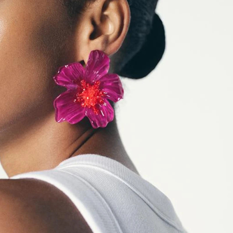 Exaggerated Colorful Acrylic Flower Stud Earrings for Women Fashion Transparent Floral Temperament Beach Jewelry Gift 250715