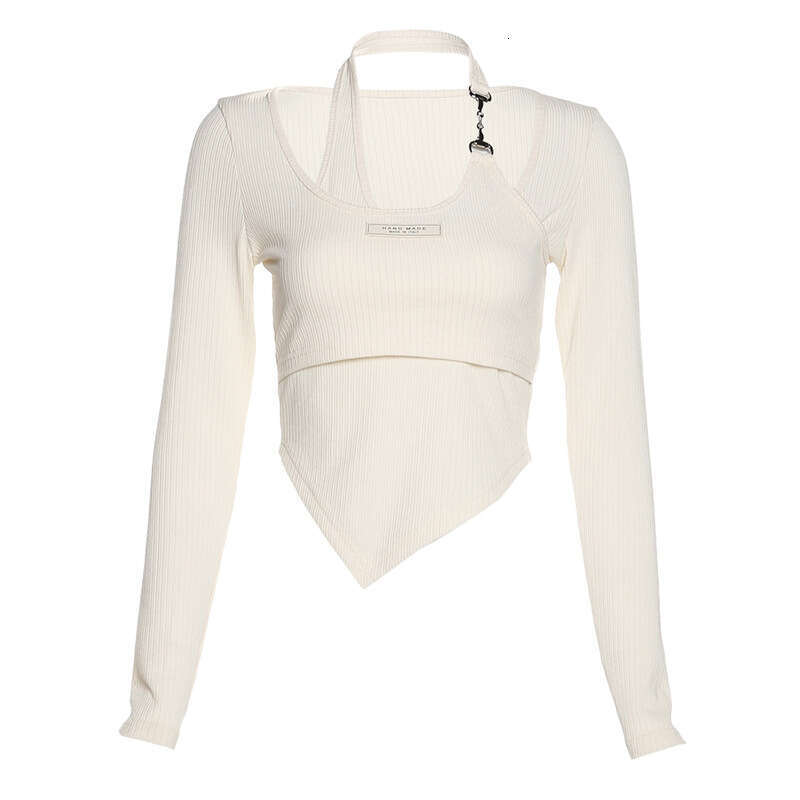 Trendy 2023 Autumn Winter New Women's Sexy Slim Cropped Fashion Patchwork Long Sleeve T-Shirt a94