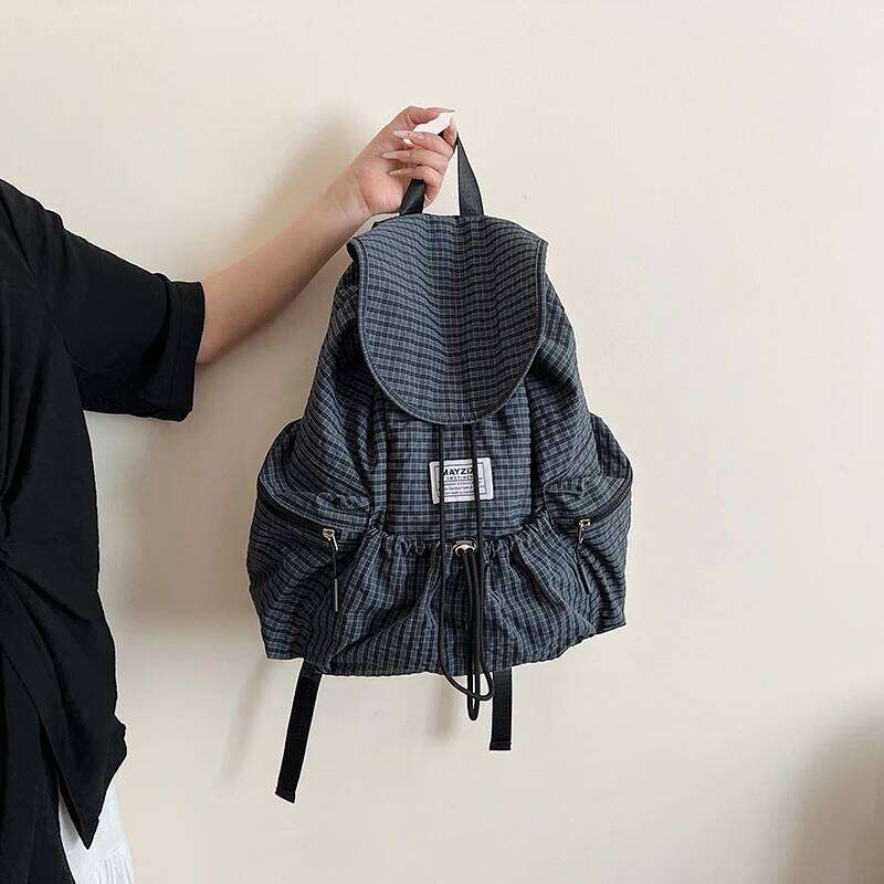 Plaid Nylon Canvas Women's 2025 New Trendy Fashion Korean Style Backpack Casual Large Capacity Computer Bag