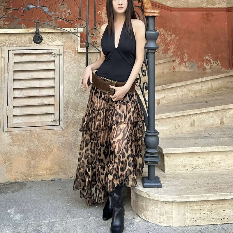 2025 Summer New Women's Street Fashion Leopard Print High Waist Loose Skirt 685