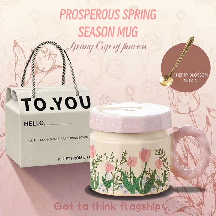 Mugs Spring Blossom Themed Cup Elegant Patterned Ceramics Ideal For Daily Brews