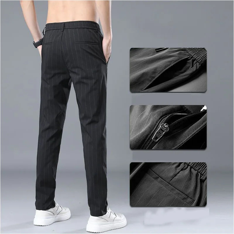 Spring Summer Men Thin Striped Business Suits Pants Streetwear Fashion Male Clothes Elastic Loose Casual Straight Trousers 2023 250725