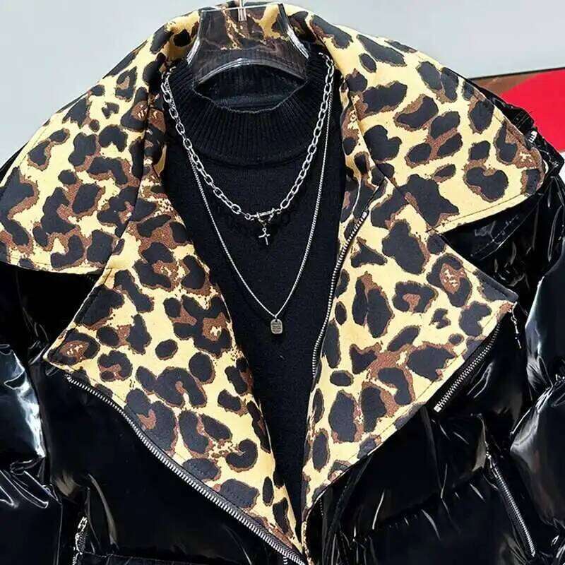 PFHQ American Fashion Leopard Print Patchwork Fake Two-Piece Design Fashionable Bread Jacket New Men's Warm Cotton Coat 21Z7225