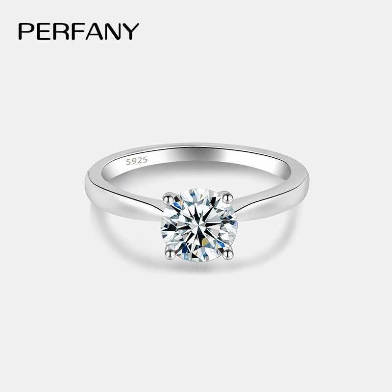 PERFANY 0.5/1/2CT Moissanite Female Engagement Ring S925 Pure Silver Classic Four Claw GRA Certified Diamond Wedding Jewelry W250417
