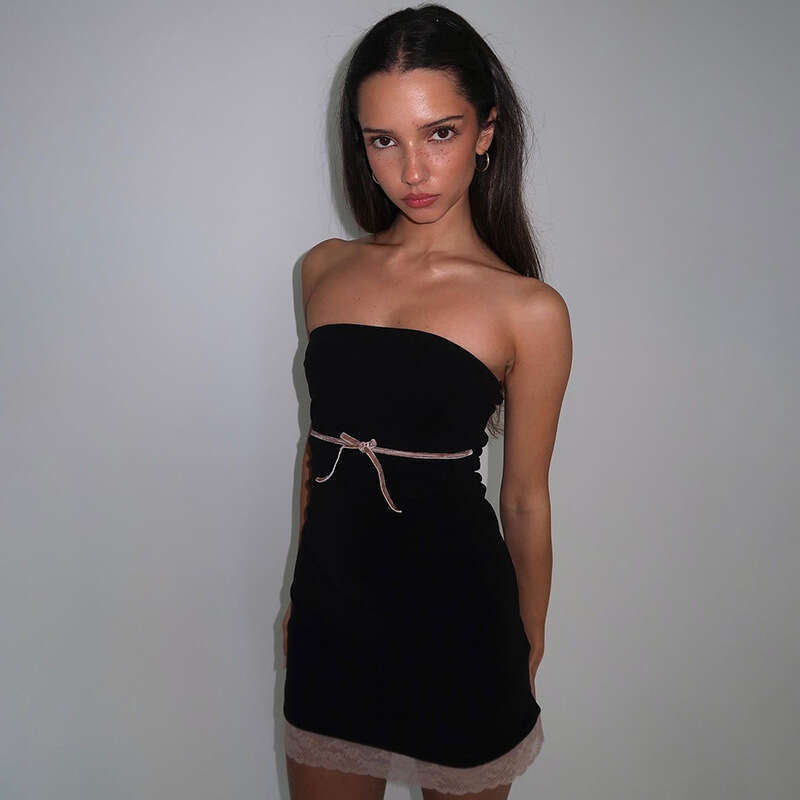 INS Style 2023 Spring Summer New Women's Solid Color Slim Fashion Off-Shoulder Tube Dress 34e