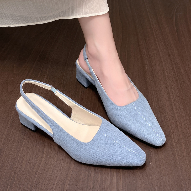 Ddmysports French Style Peep Sandals For Women New Summer Elegant Versatile Chunky Pointed Toe Open Back High Heel Single Shoes Outdoor Shoes