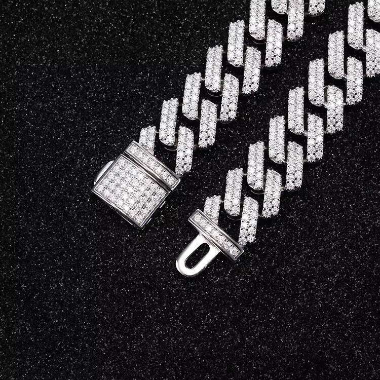 Hot Sale 2row 13mm Wide HipHop Necklace Bracelet Sier Iced Out VVS1 Moissanite Cuban Link Chain