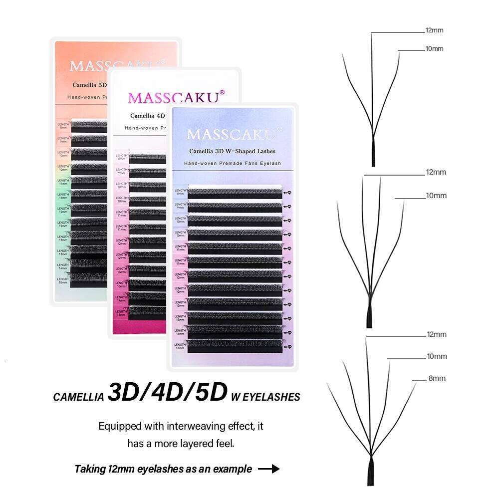 New Arrival Camellia 3D 4D W Shaped Eyelash 0.07mm C D Curl Rapid Bloom Lash Extension Lightweight Fluffy Lashes from MASSCAKU