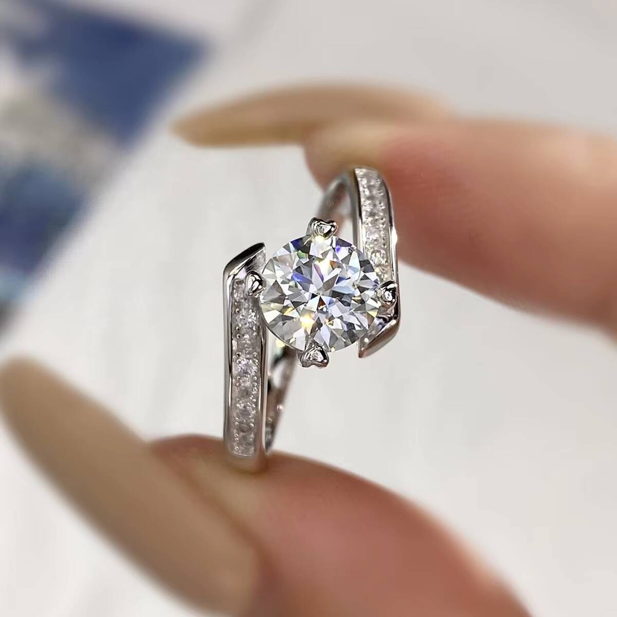 Wholesale 100% Moissanite Ring 1CT Brilliant Diamond Engagement Ring for Women Girl Promise Gift 925 Sterling Silver Jewelry