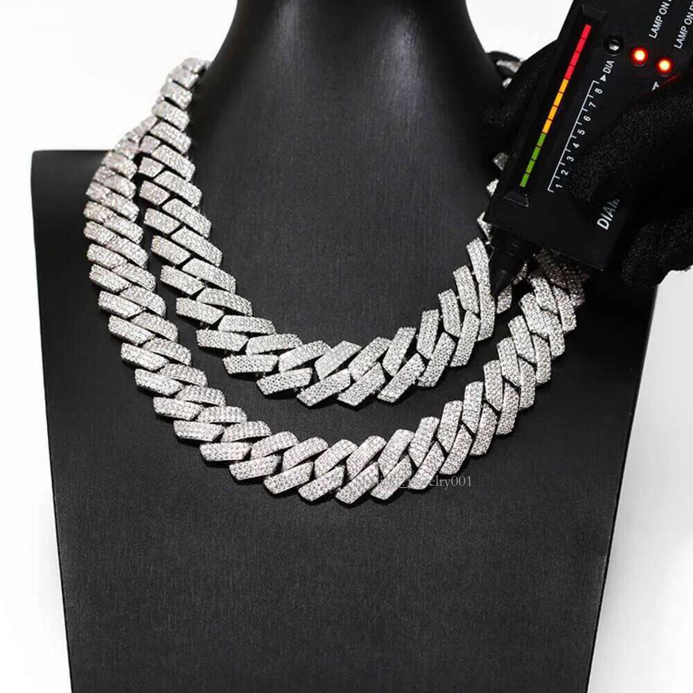 Pass Tester Gra Moissanite Dia 15mm 20mm Wide 3rows Solid Sier Cuban Link Chain for Rapper Hip Hop Necklace