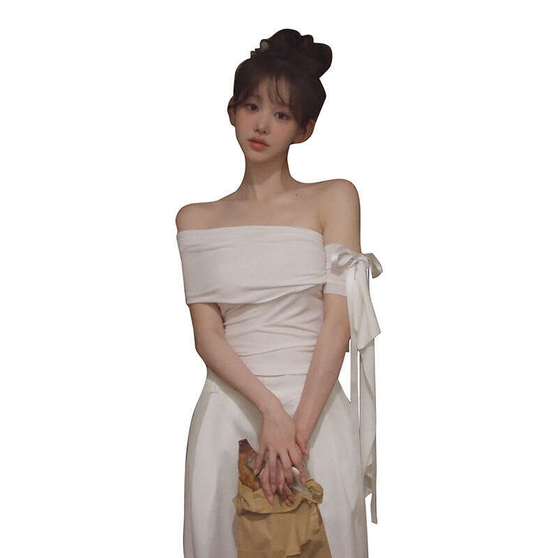 2025 Women's Fashion Spring Summer Street Style Solid Color Sexy Off-Shoulder Short Sleeve Slim Fit T-Shirt dab