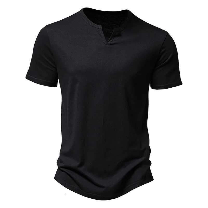 2025 Summer Brand Quality Men T-Shirt V-Neck Fashion Design Slim Fit Soild T-Shirts Male Tops Tees Short Sleeve T Shirt for Men Y250724