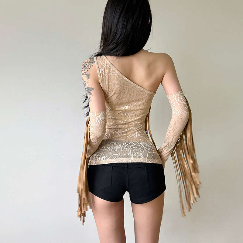 2025 Spring New Women's Fashion Solid Color Slim Fit Fashionable Asymmetrical Neck Single Shoulder Sleeveless Vest Top b8a