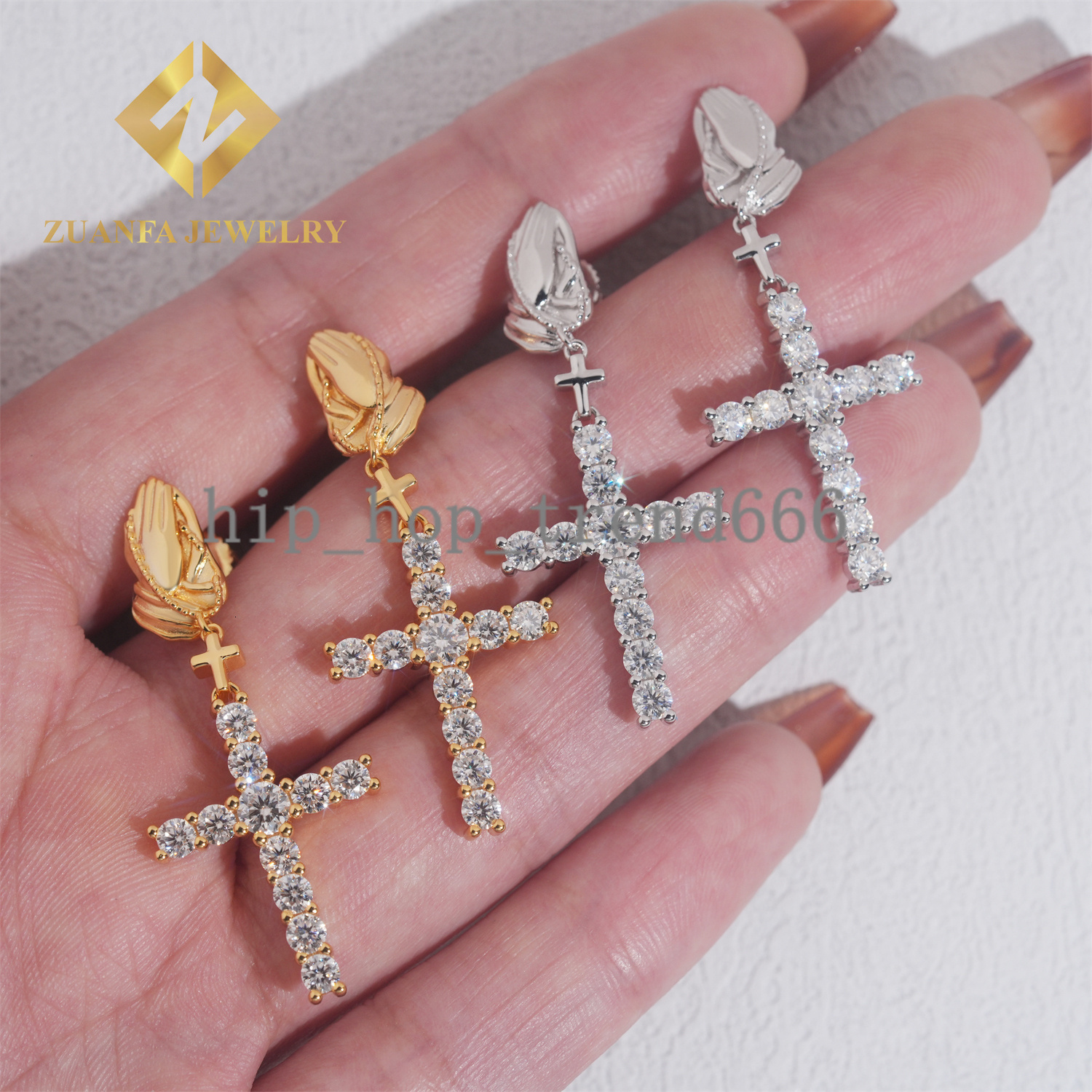 Fashion Fine Jewelry 925 Sterling Silver VVS Moissanite Cross Stud Earring Hip Hop Earring Usex Pass Diamond Tester