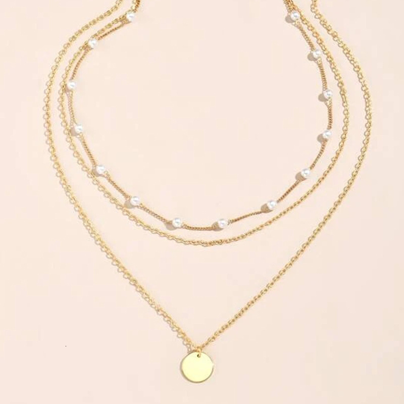 Hot Selling Pearl Collarbone Chain Double Layer Smooth Geometric Necklace One Multi-Wear Pendant Simple Fashion Casual Jewelry for Women