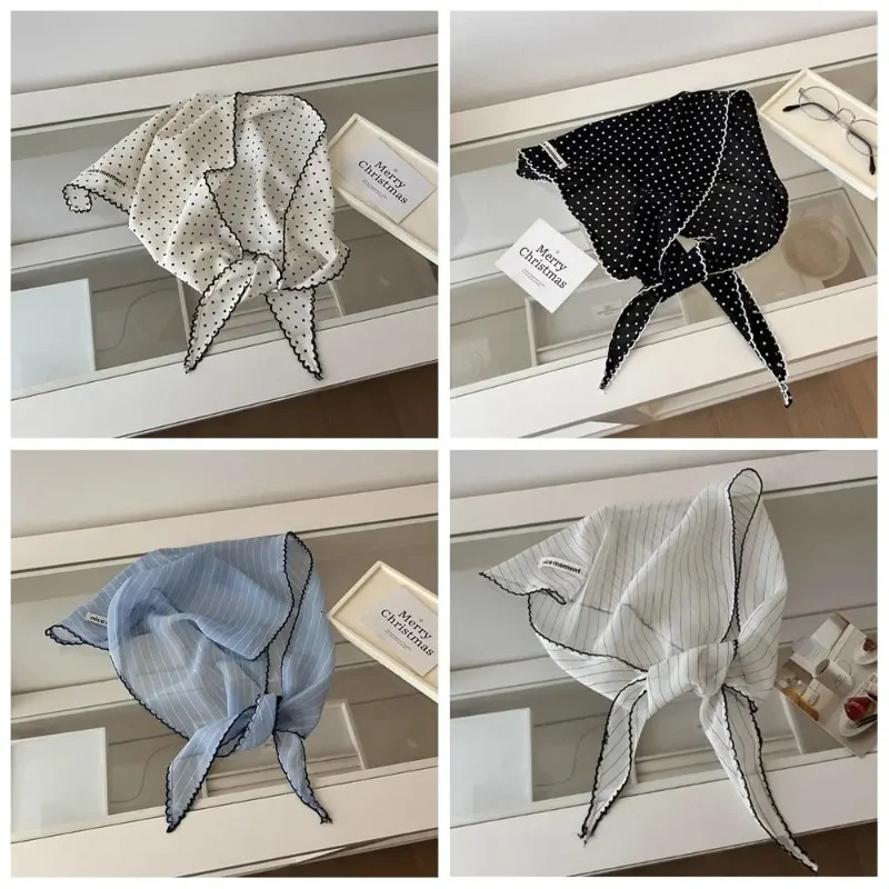 Korean Sweet Neckerchief Polka Dot Headband Turban Fashion Fresh Small Scarf Thin Striped Triangular Hair Band Girls Headscarf 250723