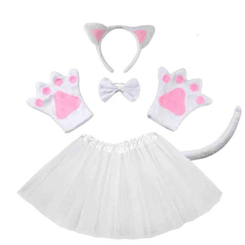 Black Cat White Cat Ear Headband Tutu Skirt Tail Gloves Set School Animal Dress Halloween Carnival Birthday Gift Cosplay Costume Z250725