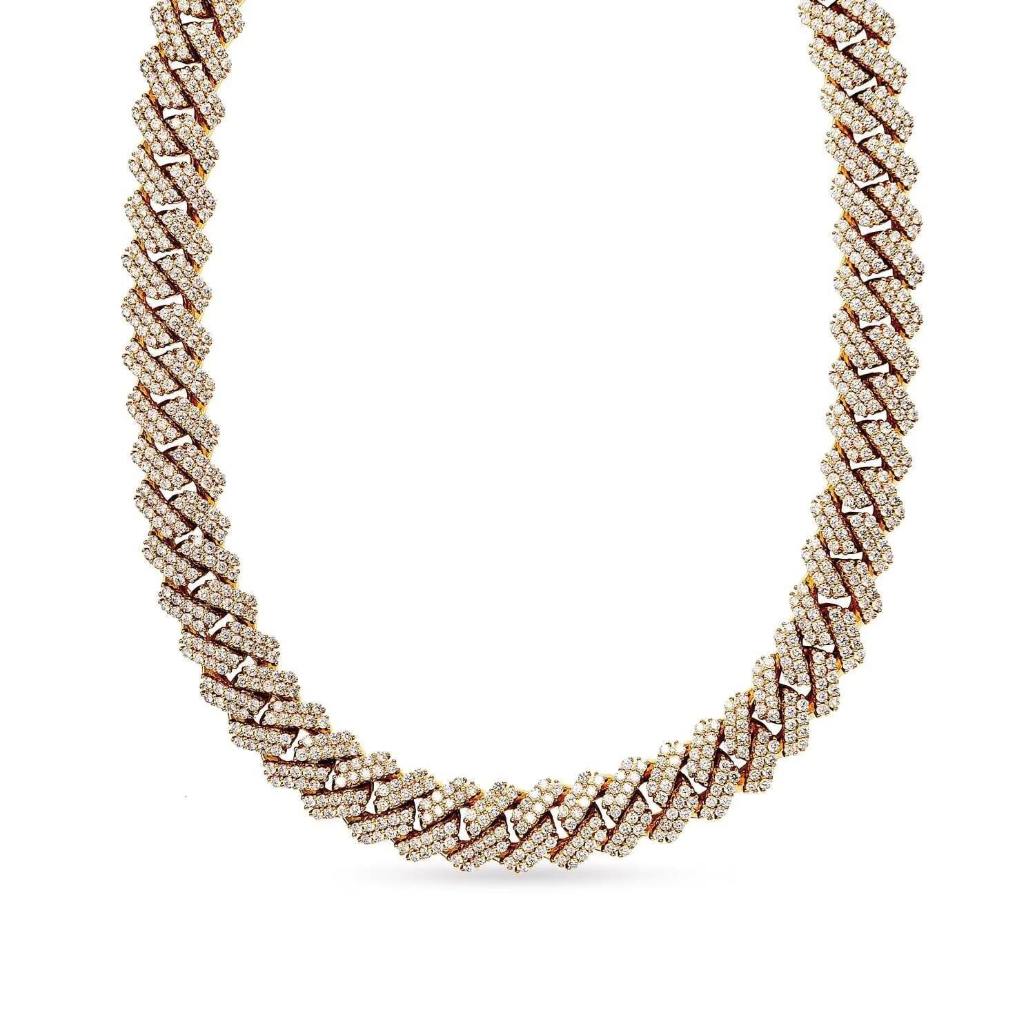 Iced Out Moissanite Diamond Cuban Link Chain Classic Yellow Gold Design in Sterling Silver for Engagement Party Anniversary