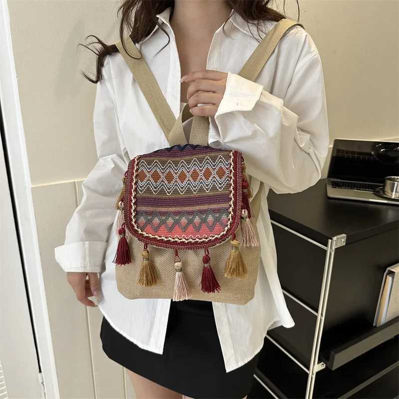fringe natural style backpack bag fem fi personality commuting leisure senior sense travel backpack Y250724