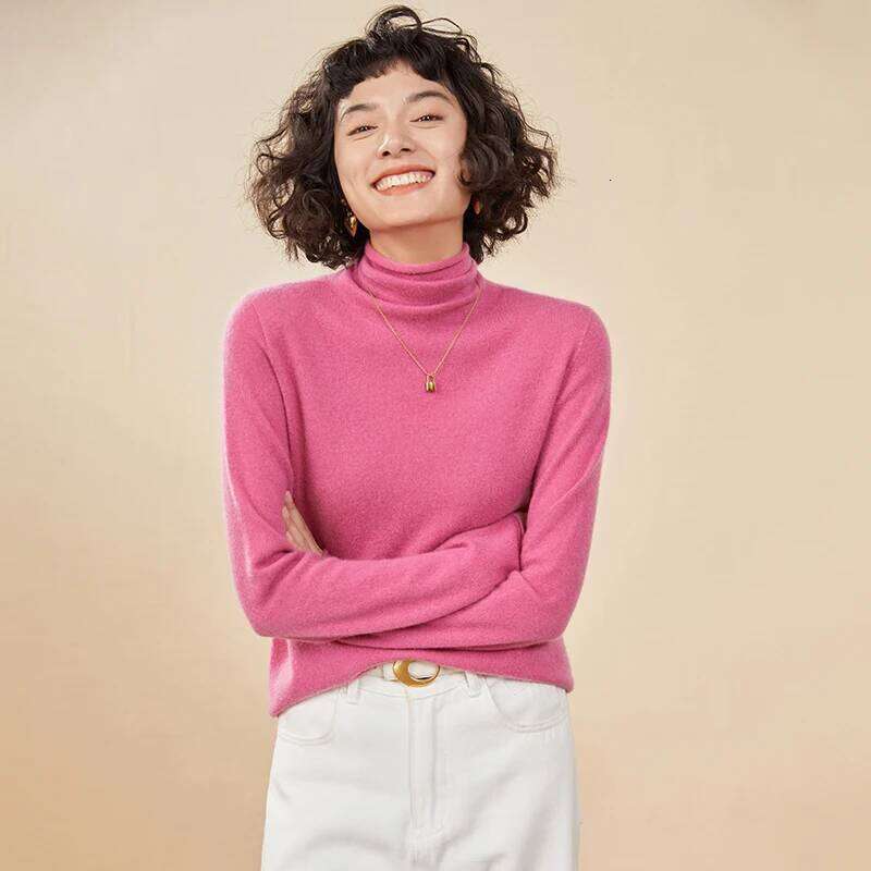 Women's Pullover Autumn/Winter 100% Cashmere Casual Knitted Sweater High Loose Tops Basic Pile Collar Blouse MDNG
