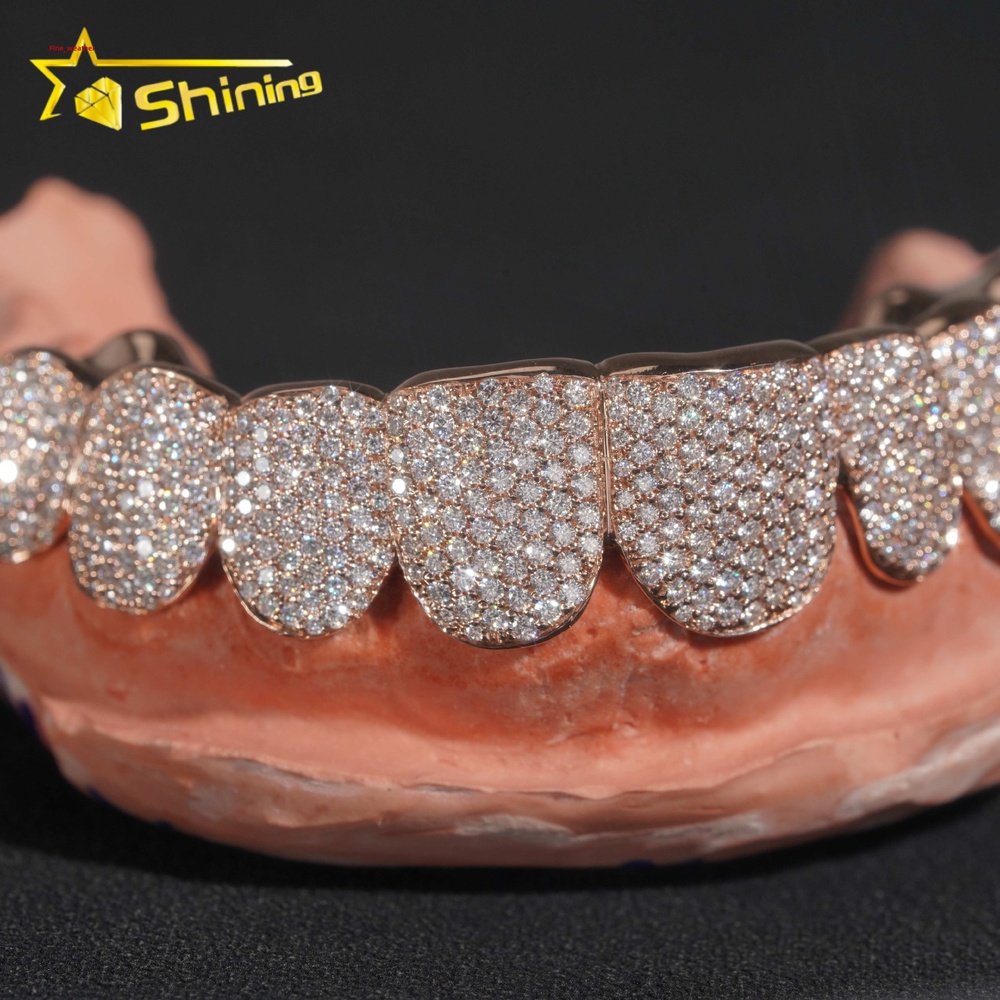 Luxury Body Jewelry Custom Made Iced Out 10k Rose Gold VVS Moissanite Diamond Grillz