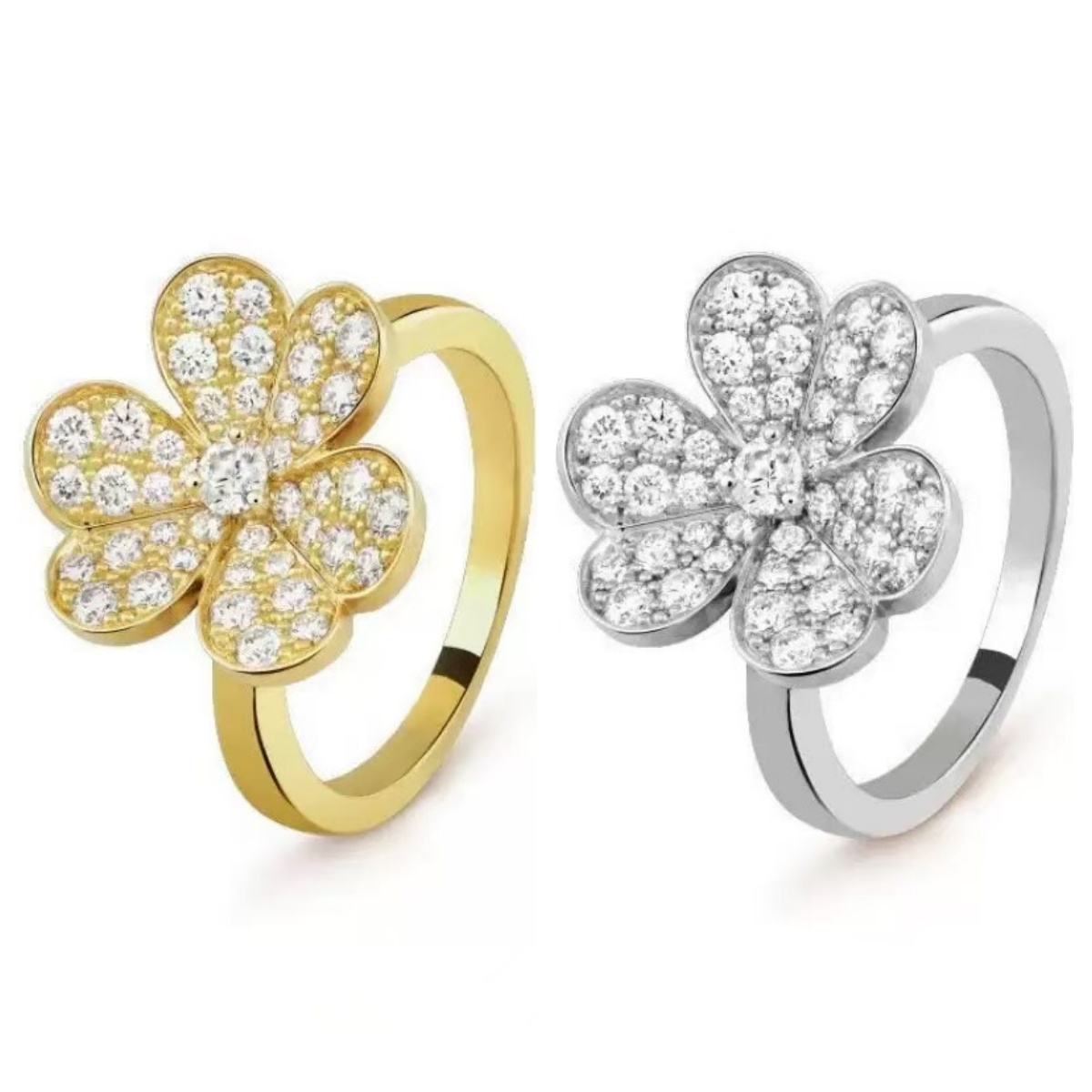 Top grade luxury full diamond flower designer ring for women girls lovely romantic flowers rings 18k rose gold silver charm elegant engagement ring jewelry