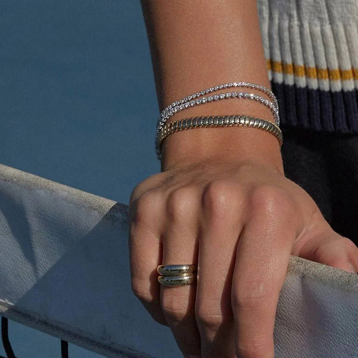 Luxury 18K Gold Stainless Steel Tennis Chain 2MM Zircon Stone Bracelet Stylish Sports Casual Fashion Charm