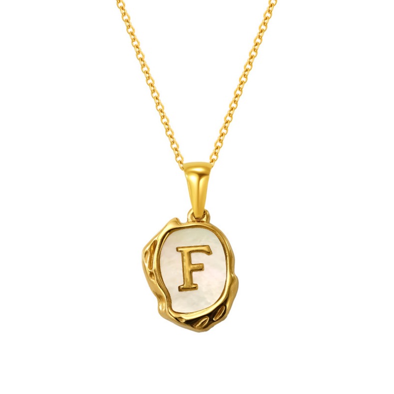 Non Tarnish 18K Gold English Letter Necklace Charm Designer Jewelry Stainless Steel Natural Shell Volcano Alphabet Initial Neckaces Pendant for Women 