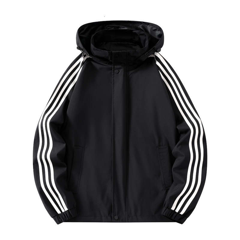 Mens Jacket Spring Autumn New Trendy Brand Three Stripes Hooded Loose Casual Outdoor Sports Couple Jacket Men