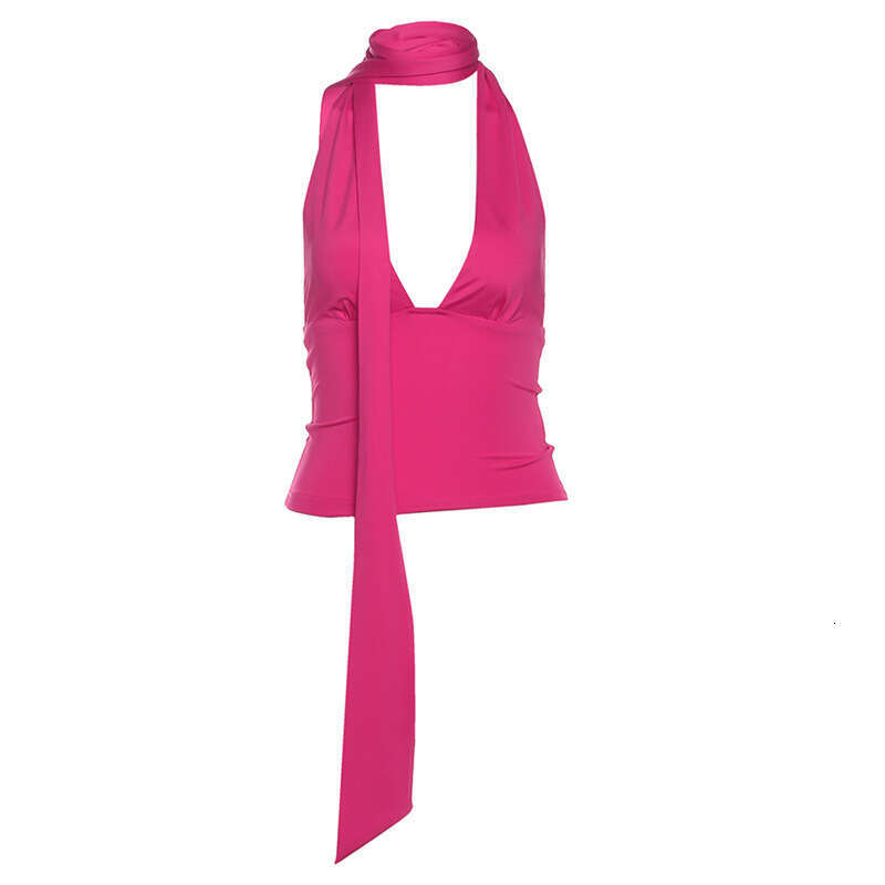 2025 Spring New Women's Solid Color Slim Fit Street Fashion V-neck Halter Backless Tank Top 0ac