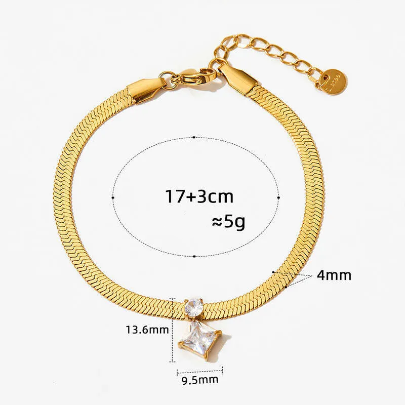 Blogger Single Dia Rhombus Zircon Stainless Steel Clavicle Chain Women's Color-Retaining Flat Snake Bone Bracelet Jewelry