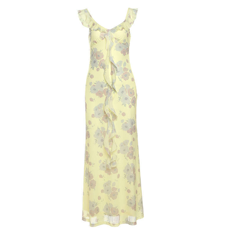 2025 Summer New Women's Sexy Low-Cut Hot Girl Vacation Style Printed Slim Backless Dress 862