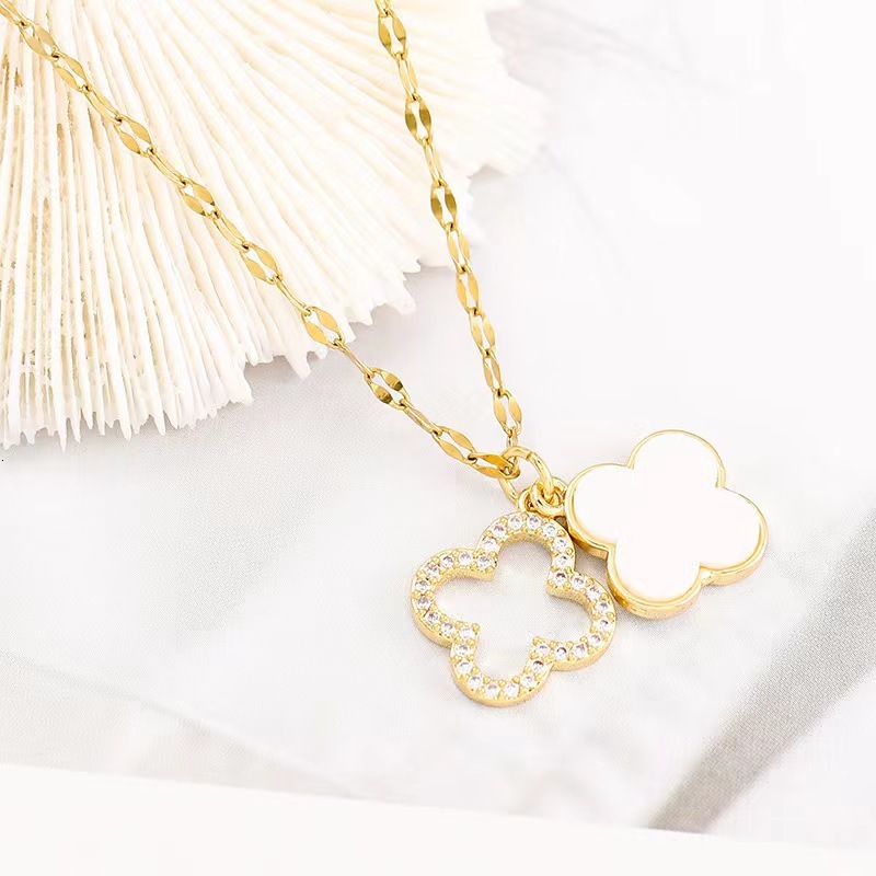 New Double Layer Four-Leaf Clover Korean and Japanese Style Necklace for Women, Personalized Fashionable Versatile Light Clavicle Chain Jewelry Jewelr