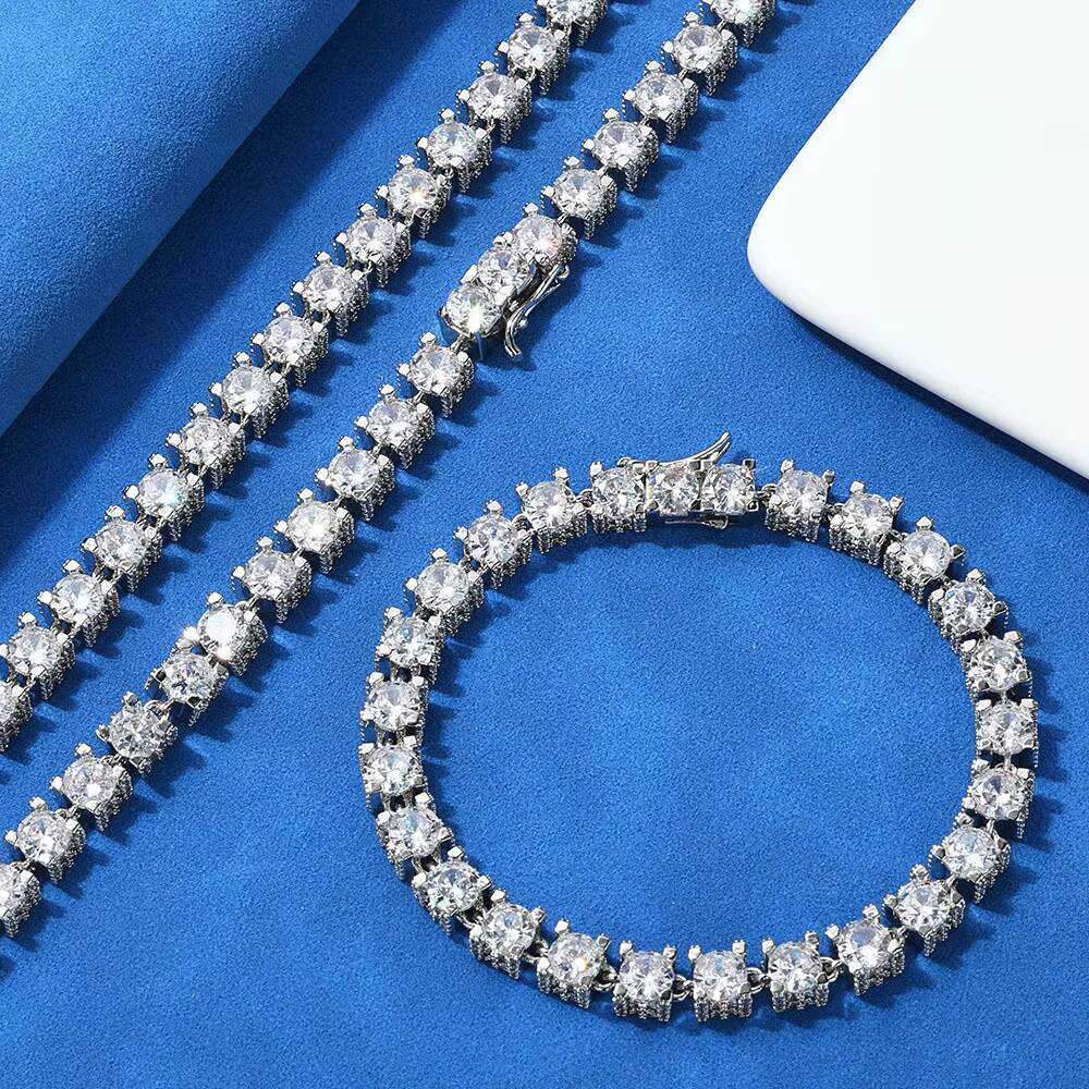 Hip Hop 925 Sterling Silver Bracelet Iced Out Tennis Chain Bracelet for Men Women VVS D Color Moissanite Diamond Bracelet