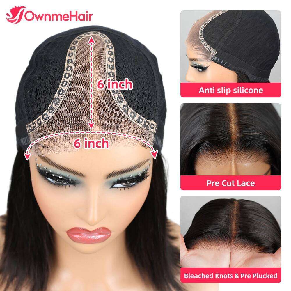 H30 Layered Wear And Go 6X6 Closure Glueless Mixed Not 100% Human Hair Pre Plucked Lace Wig Without Glue