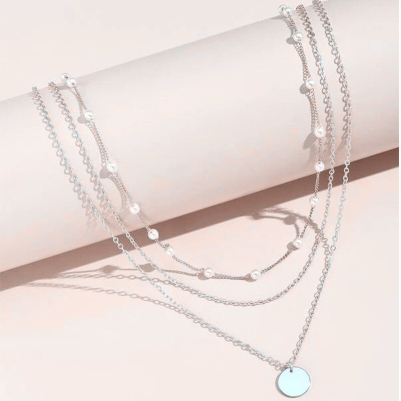 Hot Selling Pearl Collarbone Chain Double Layer Smooth Geometric Necklace One Multi-Wear Pendant Simple Fashion Casual Jewelry for Women