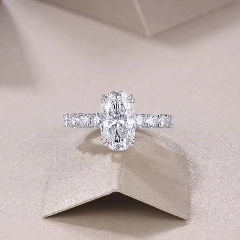 4.88CTW Moissanite Ring Oval Cut with Side Moissanite Accents 18K Gold Plated 925 Sterling Silver Engagement Wedding Gift