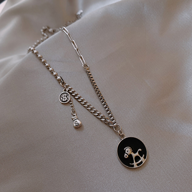 Instantly Rich Coin Money Bag Pony Round Necklace Internet Celebrity Simple Versatile Fashion Trend Sweater Chain Pendant Jewelry for Women
