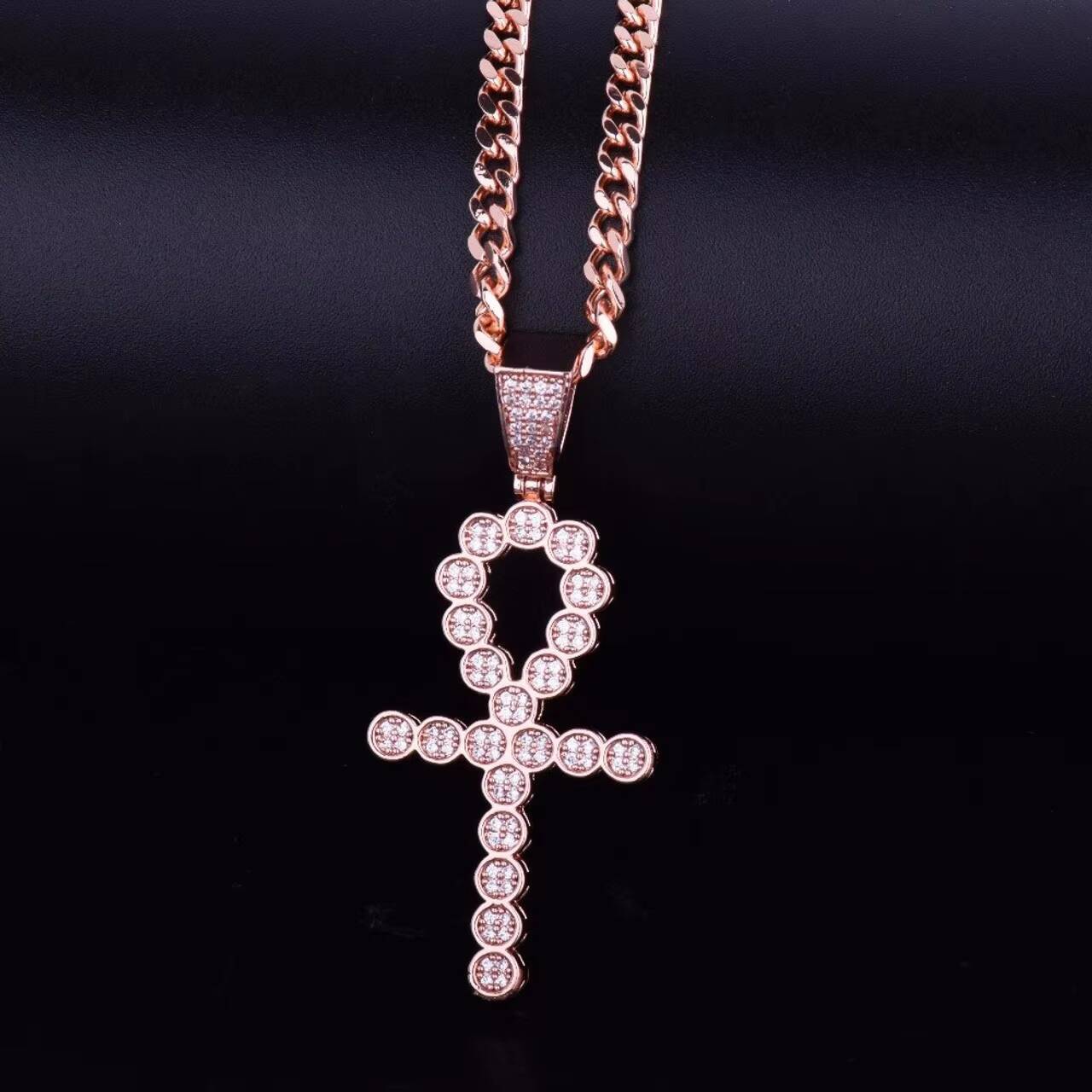 Hot Selling European Vintage Egyptian Moissanite Pendants Charms 18K Gold Silver Hip Hop Ankh Cross Necklace New Vintage Jewelry