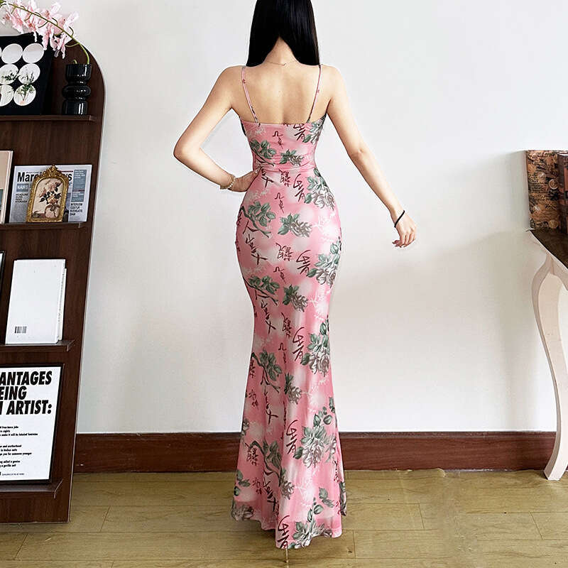 2025 Spring New Women's Solid Color Slim High Waist Fashion Strap Sleeveless Backless Mermaid Dress bf5