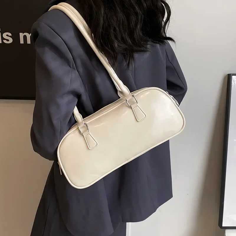 Solid Color PU Leather Underarm Bags For Women 2025 Spring Korean Fashion Retro Simple Shoulder Bag Lady Handbags And Purses Y250725