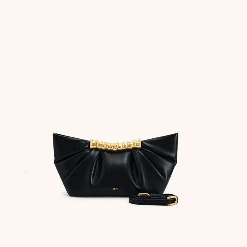 French Women's Small Pleated Handbag, Metal Fashionable High-End Banquet Shoulder Crossbody Bag