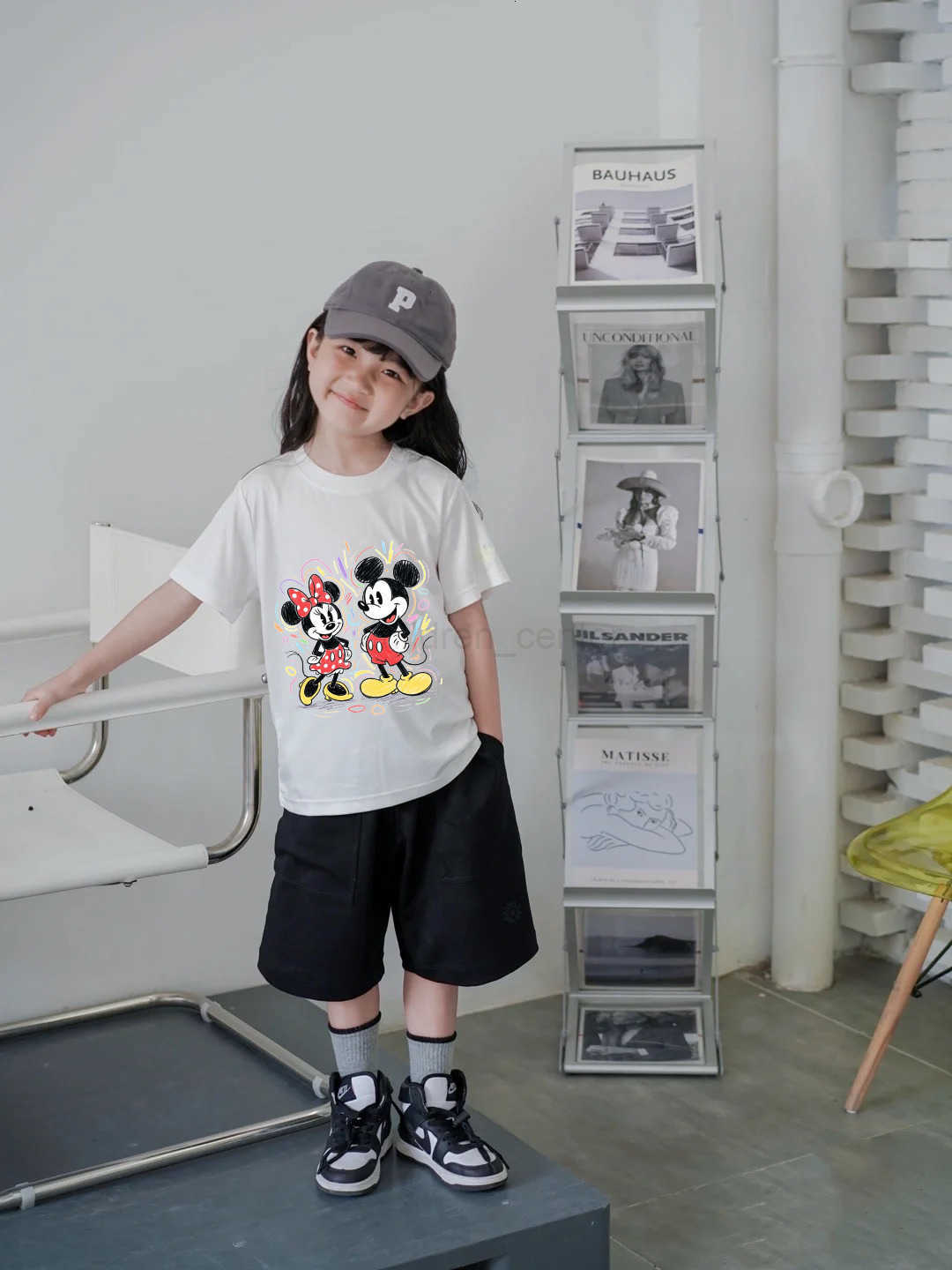 Disney Summer Childrens Comfortable Cotton T-shirts Lovely Cartoon Printing Pullover Short Sleeve Kids Loose Chic Tees Tops456 W250725tyt