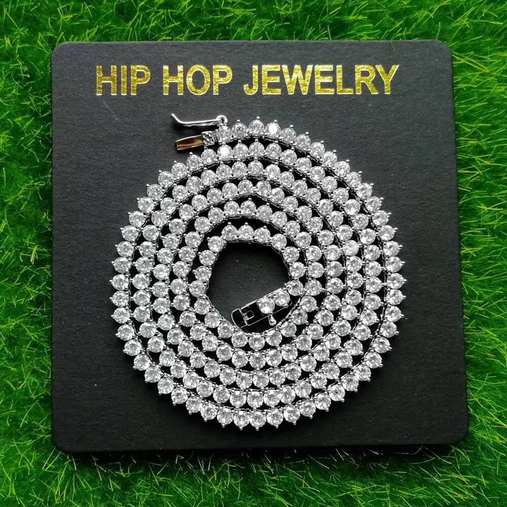 BC213 3mm 16 18 20 22 Brass Setting CZ 3 Prong Tennis Chain Necklace Gold/Silver Color Iced Out Cubic Zirconia