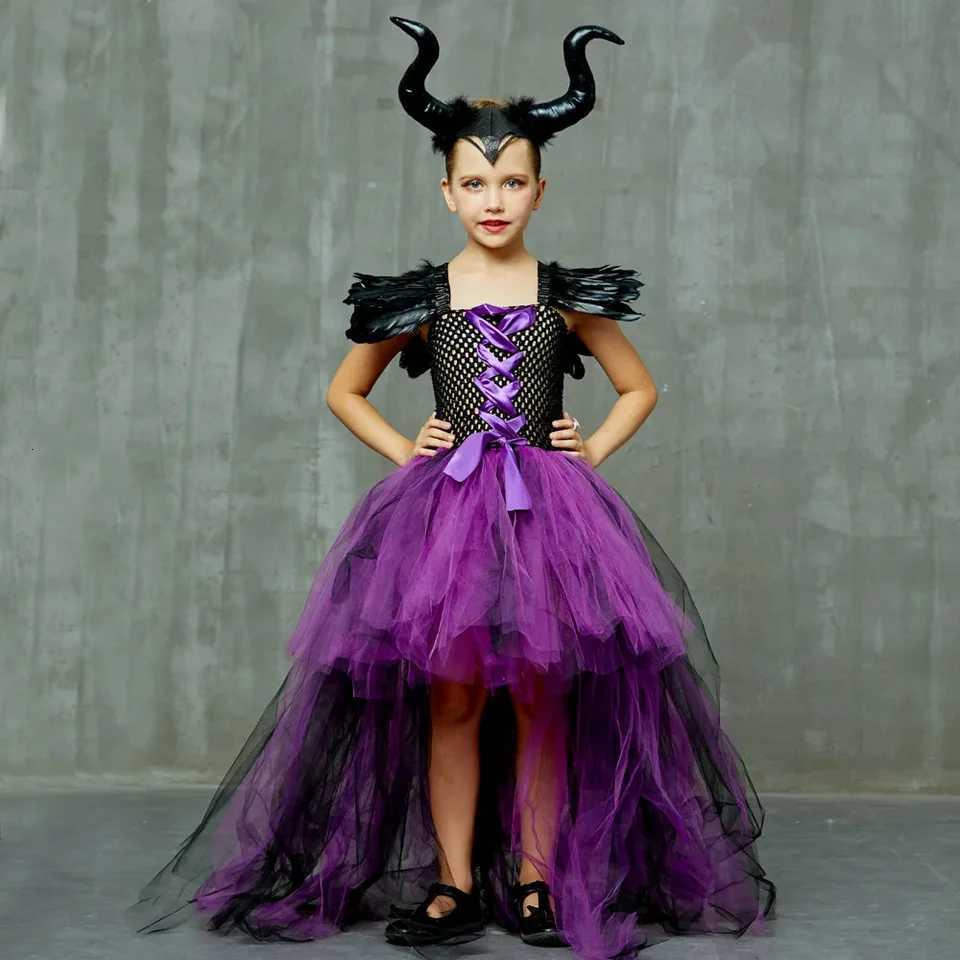 Halloween Children Costume Tulle Dress Girls Cosplay Vestidos Par Evil Queen Mesh Princess Dress Kids Crow Wand Z250725